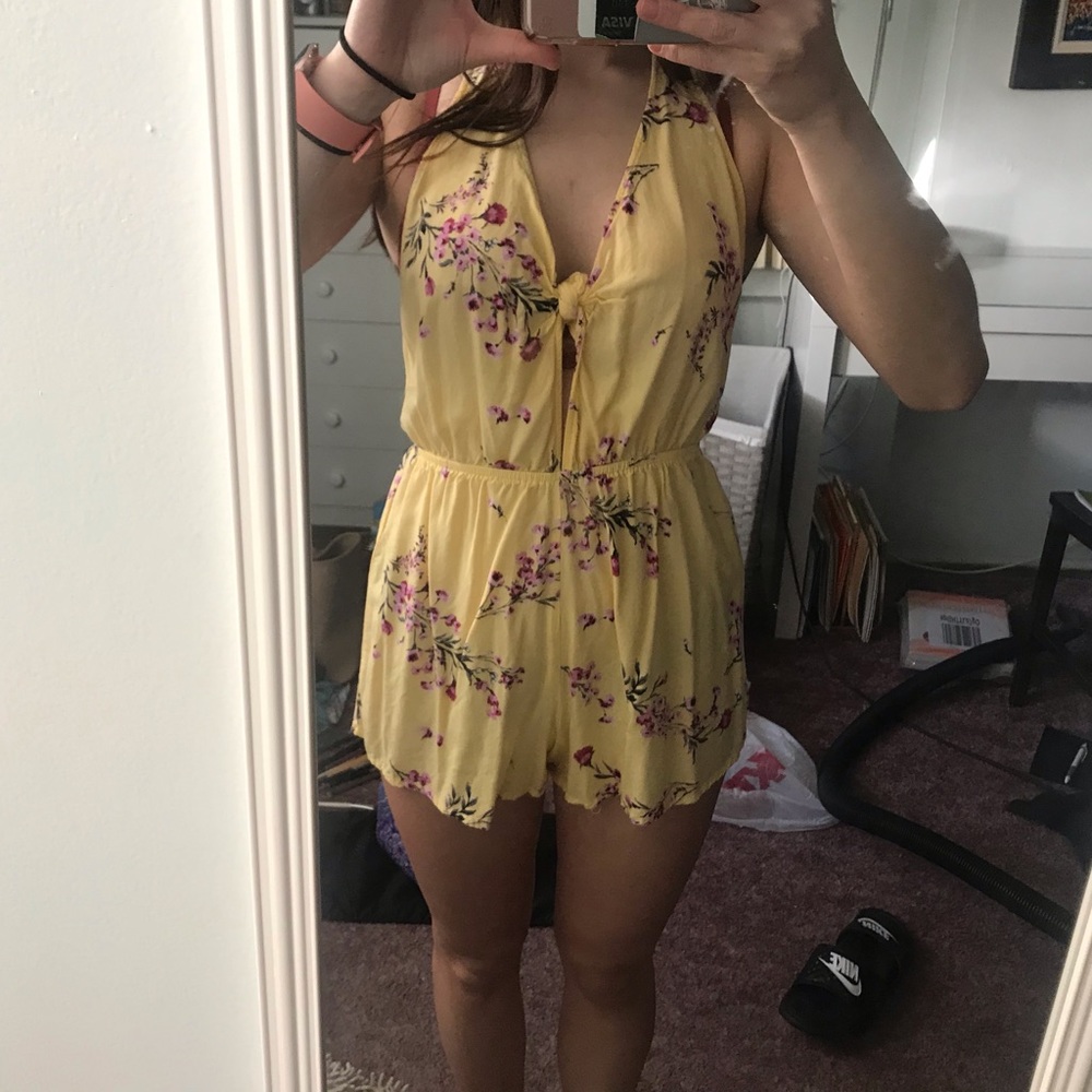 Yellow Floral Backless Romper